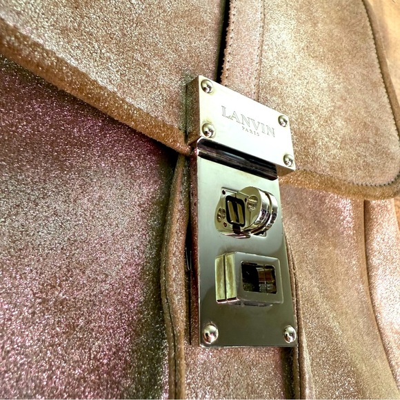 Rare Lanvin Collection 2 Way Shoulder Metallic Leather Taupe Bucket Bag - Picture 5 of 13